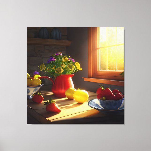Sunshine Bowl of Fruit and Flowers 5 Canvas Print (Front)