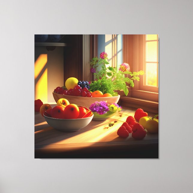 Sunshine Bowl of Fruit and Flowers 7 Canvas Print (Front)