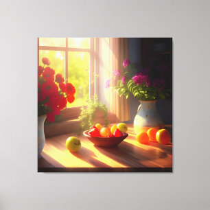 Sunshine Bowl of Fruit and Flowers 9 Canvas Print