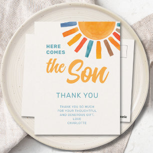 Sunshine Boy's Baby Shower Thank You  Postcard