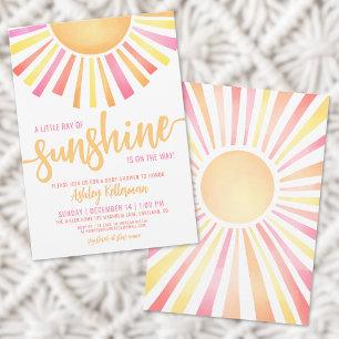 Sunshine Bright Pink Boho Sun Baby Shower Invitation