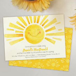 Sunshine bright yellow whimsy baby shower invitation