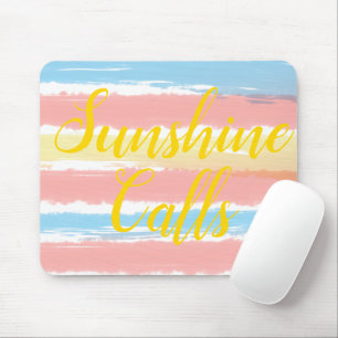 Sunshine Calls Pink Blue Yellow Stripes Watercolor Mouse Mat