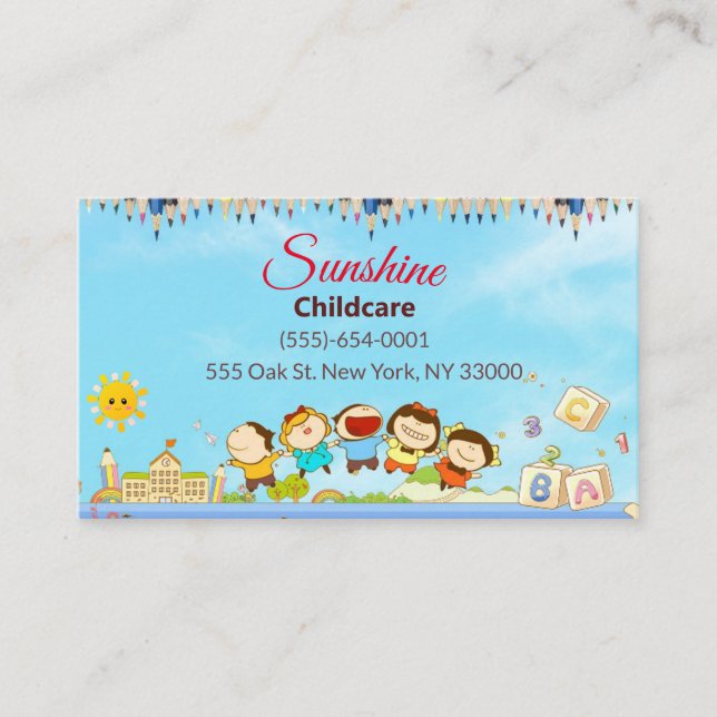 Sunshine Cartoon Children Daycare Childcare Business Card (Front)