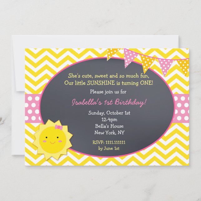 Sunshine Chalkboard Birthday Party Invitations (Front)