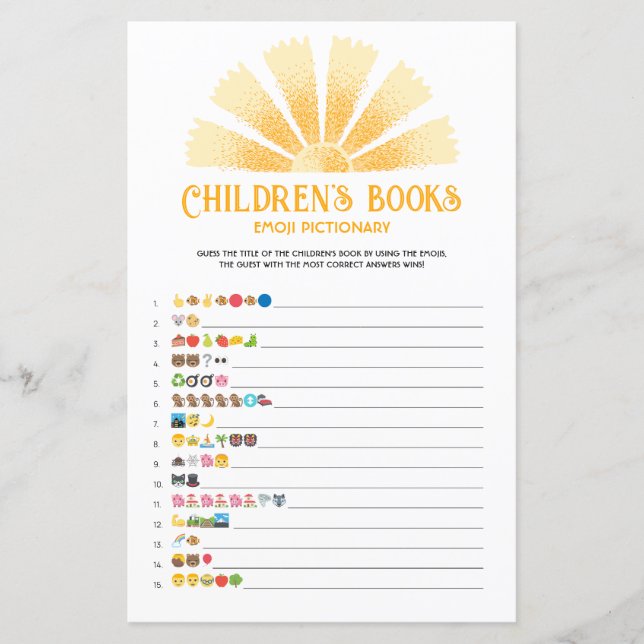 Sunshine children's books emoji pictionary game (Front)