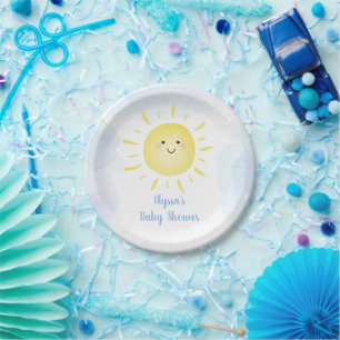 Sunshine Clouds Blue Boy Baby Shower Paper Plate