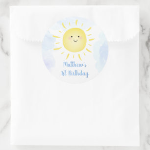 Sunshine Clouds Blue Boy Birthday Classic Round Sticker