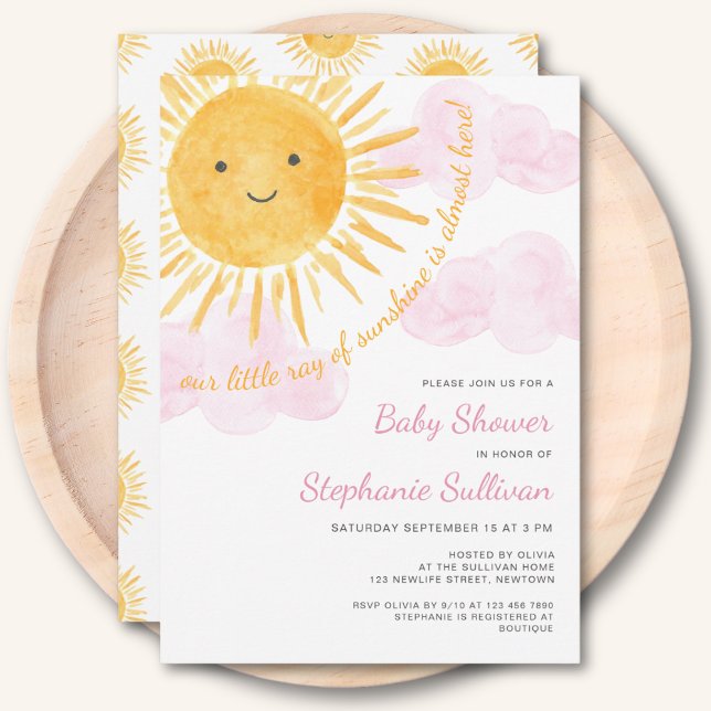 Sunshine Clouds Girl's Baby Shower Invitation (Creator Uploaded)