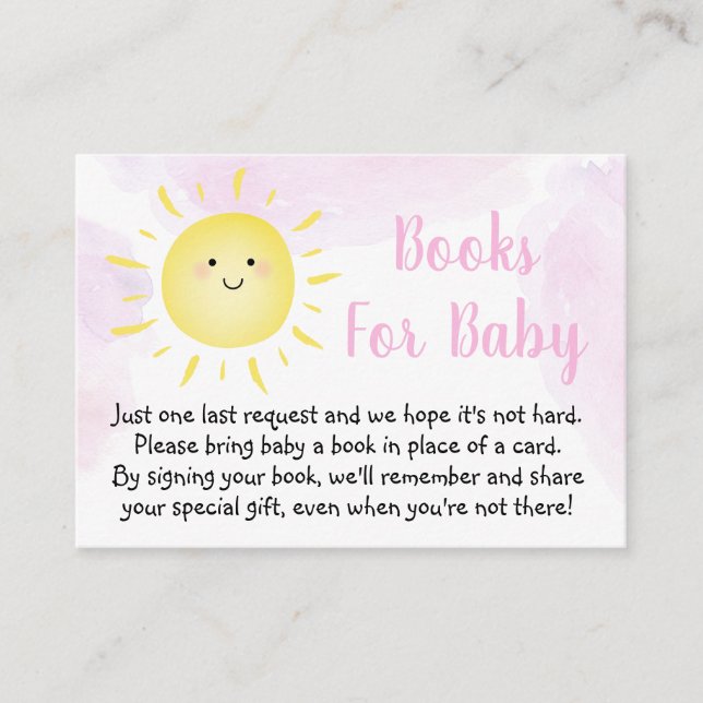 Sunshine Clouds Pink Baby Shower Book Request Enclosure Card (Front)