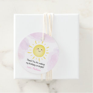 Sunshine Clouds Pink Girl Birthday Favour Tags
