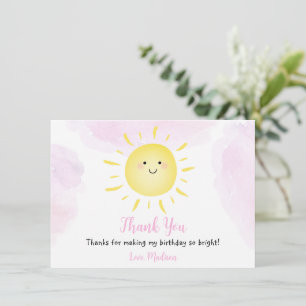 Sunshine Clouds Pink Girl Birthday Thank You