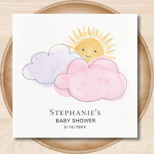 Sunshine Clouds Pink Girl's Baby Shower Napkin