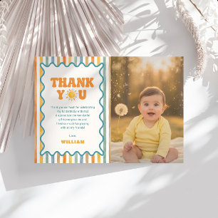 Sunshine colourful Stripe Boy Birthday Photo Thank You Card
