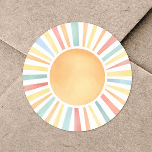 Sunshine Colourful Watercolor Sun Classic Round Sticker