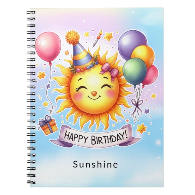 Sunshine Custom Name Happy Birthday Gift Notebook (Front)