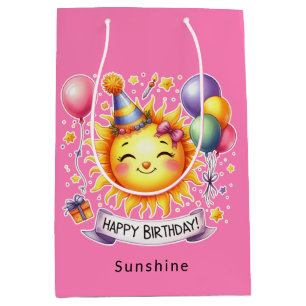Sunshine Custom Name Happy Birthday Pink Medium Gift Bag