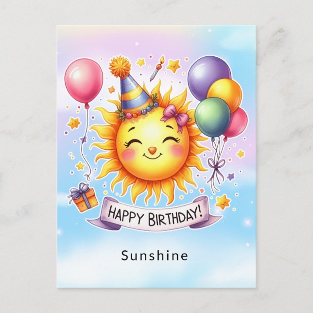 Sunshine Custom Name Happy Birthday  Postcard (Front)