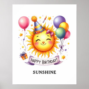 Sunshine Custom Name Happy Birthday Poster