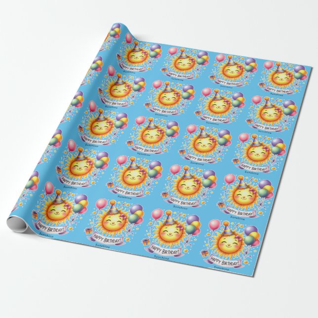 Sunshine Custom Name Happy Birthday  Wrapping Paper (Unrolled)