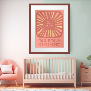 Sunshine Cute Sun CUSTOM BABY NAME BIRTHDAY Art Poster