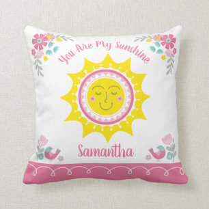 Sunshine Cute Yellow Pink Personalised Baby Nusery Cushion