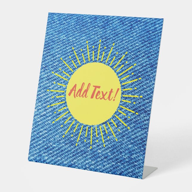 Sunshine Denim Print Baby Shower Custom  Pedestal Sign (Front)