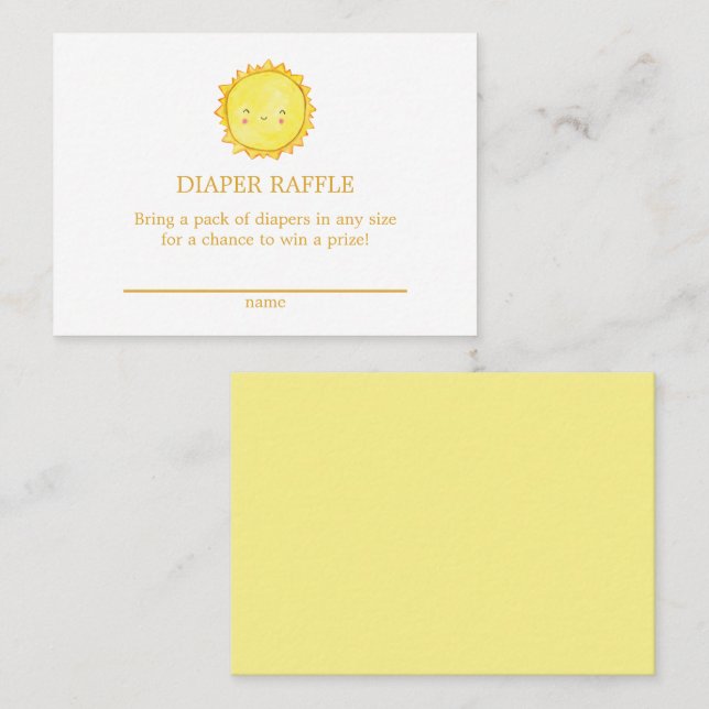 Sunshine Diaper Raffle Enclosure Card Baby Shower (Front/Back)