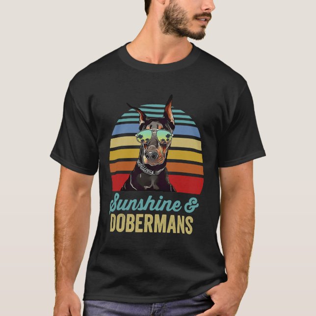 Sunshine Dobermans Dog Retro Sunset T-Shirt (Front)