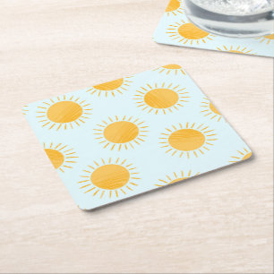Sunshine Doodle Day Pattern Square Paper Coaster