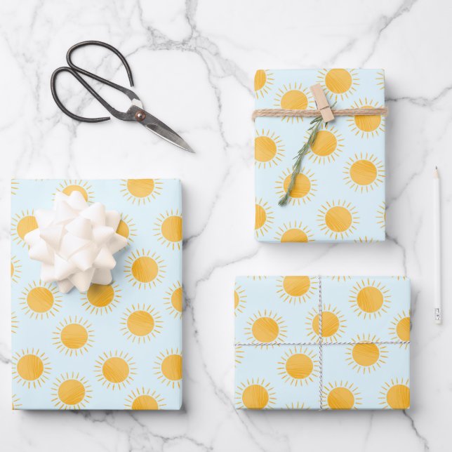 Sunshine Doodle Day Pattern Wrapping Paper Sheet (Front)