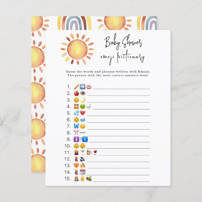 Sunshine Emoji picture game baby shower (Front/Back)