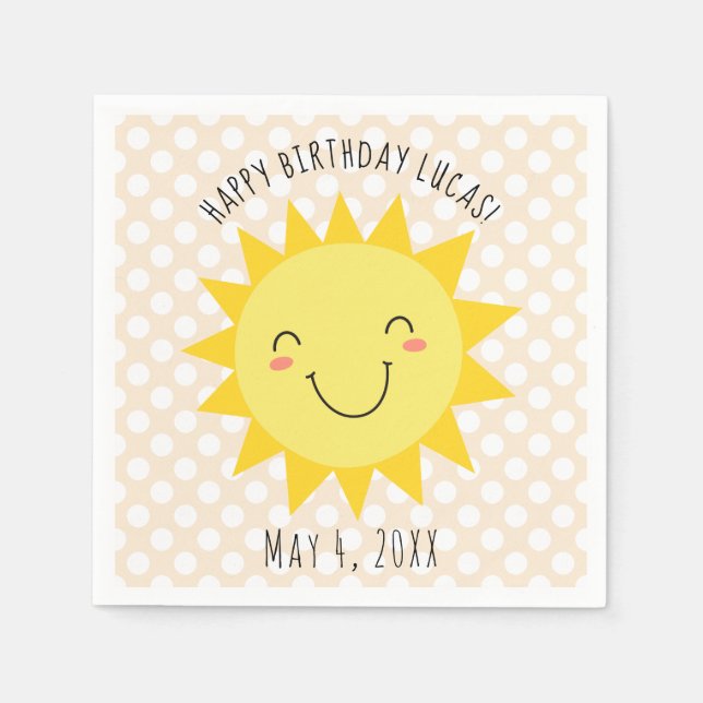 Sunshine Face Happy Birthday Party Napkin (Front)