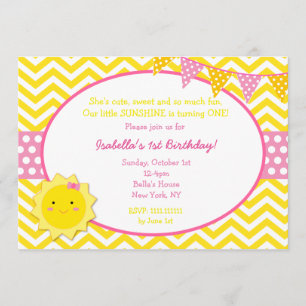 Sunshine First Birthday Party Invitations