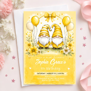 Sunshine Floral Balloon Custom Name First Birthday Invitation