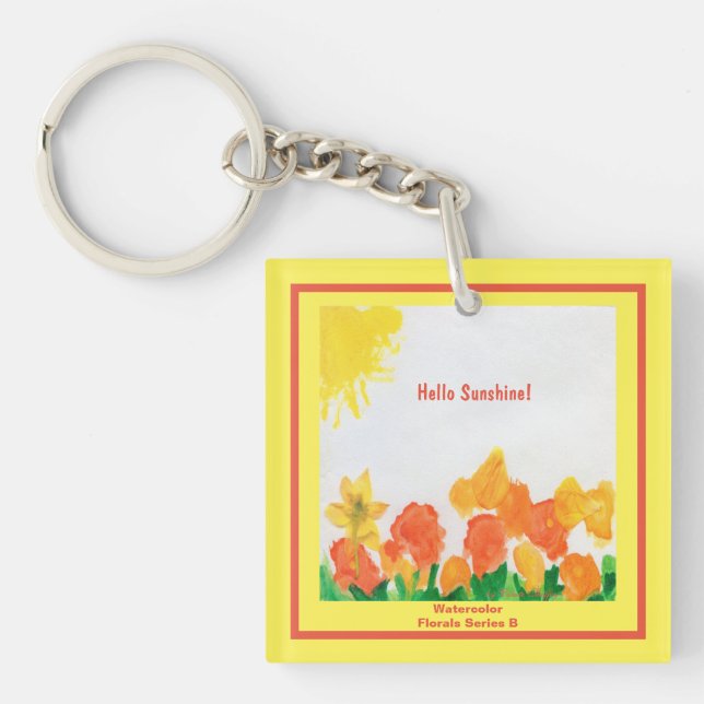 Sunshine Floral Watercolor Key Ring (Front)