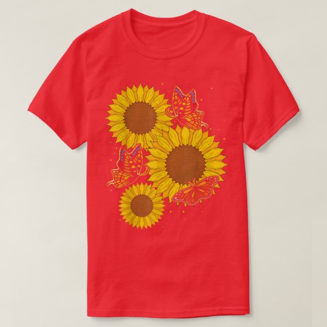 Sunshine Flower Blossoms Butterfly Hippie Sunflowe T-Shirt (Design Front)