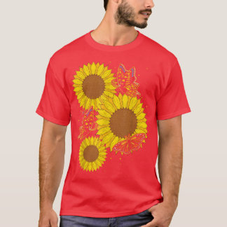 Sunshine Flower Blossoms Butterfly Hippie Sunflowe T-Shirt