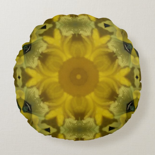 Sunshine Flower Burst Golden Round Cushion (Front)