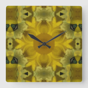 Sunshine Flower Burst Golden Square Wall Clock