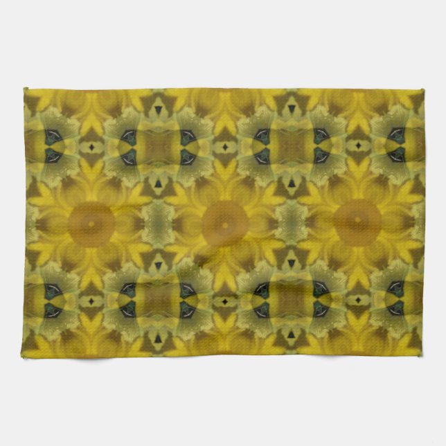 Sunshine Flower Burst Golden Tea Towel (Horizontal)