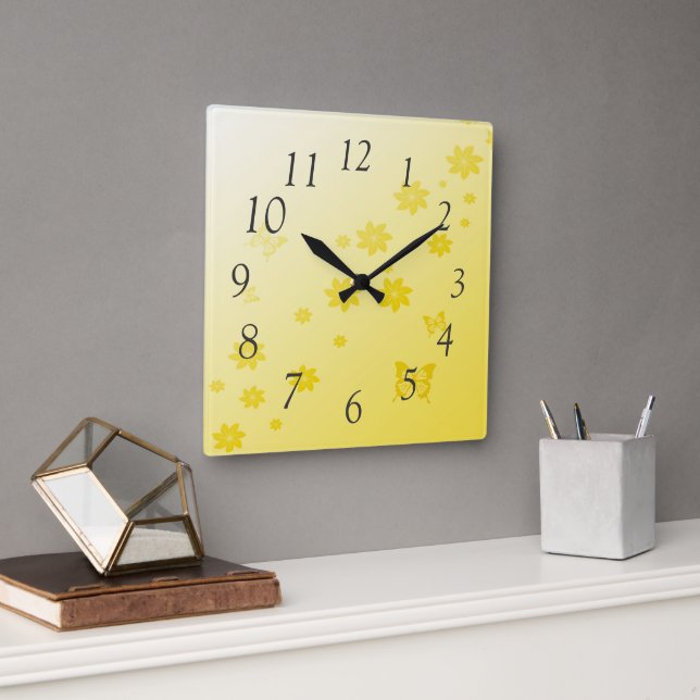 Sunshine Flowers n Butterflies Square Wall Clock (Office)