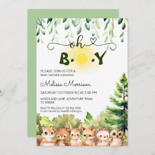 Sunshine Forest Animals Baby Boy Shower Invitation