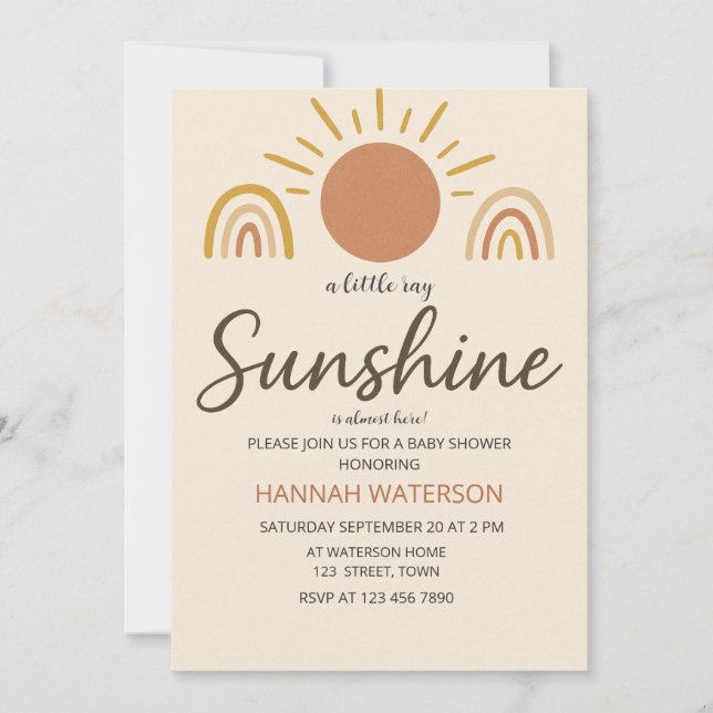 Sunshine Gender Neutral Boho Sun Baby Shower Invitation (Front)