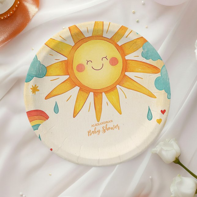 Sunshine Gender Neutral Boho Sun  Paper Plate (Creator Uploaded)