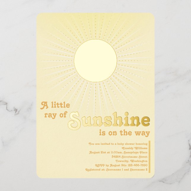 Sunshine Gold Sun Baby Shower Foil Invitation (Front)