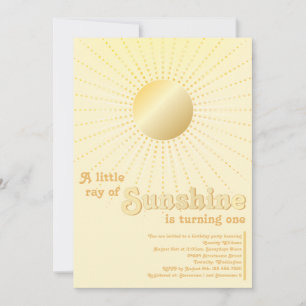 Sunshine Gold Sun First Birthday Invitation