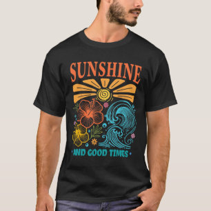 Sunshine Good Times Tropical Wave Hibiscus Retro B T-Shirt