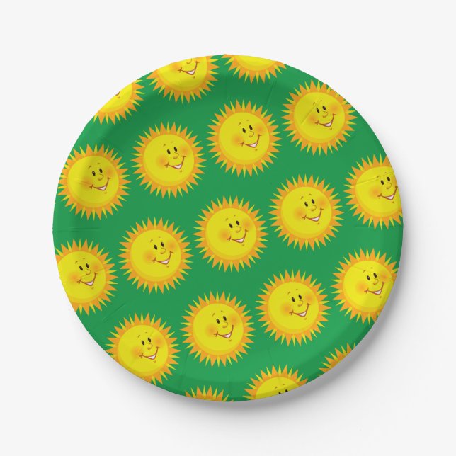 Sunshine Green Happy Birthday Paper Plates (Front)