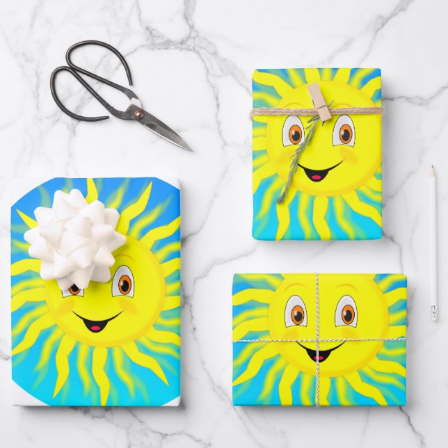 Sunshine Happy Face Wrapping Paper Sheet (Front)